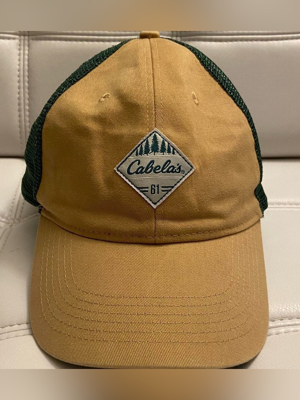 Cabelas Tan and Green Trucker Hat